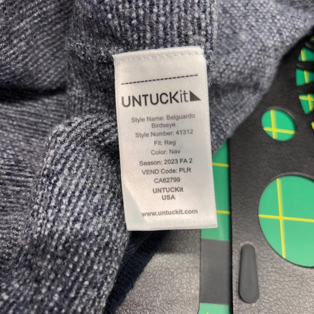 UNTUCKit Belguardo Birdseye Navy Blue 100% Merino Wool Quarter Zip Sweater XL